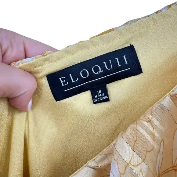 Eloquii Golden Yellow Floral Metallic Stripe Ruffle Sleeveless Maxi Dress - Picture 11 of 13